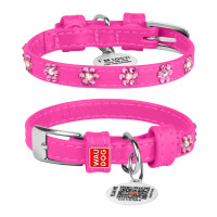 Collar Waudog Glamour Ошейник для собак кожаный со стразами Цветочек розовый