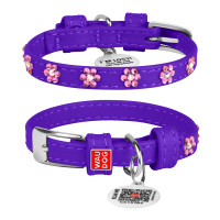 Collar Waudog Glamour Ошейник для собак кожаный со стразами Цветочек фиолетовый