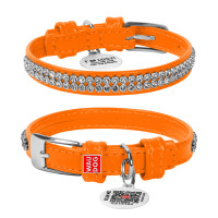 Collar Waudog Glamour Ошейник для собак кожаный Плотно стразы оранжевый