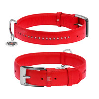 Collar Waudog Glamour Ошейник для собак кожаный двойной со стразами красный