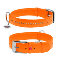 Collar Waudog Glamour Нашийник для собак шкіряний подвійний зі стразами помаранчевий