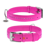 Collar Waudog Glamour Нашийник для собак шкіряний подвійний зі стразами рожевий