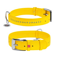 Collar Waudog Glamour Нашийник для собак шкіряний подвійний зі стразами жовтий