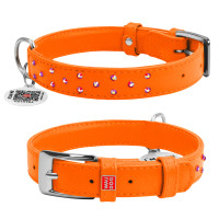 Collar Waudog Glamour Нашийник для собак шкіряний з клейовими стразами помаранчевий
