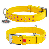Collar Waudog Glamour Нашийник для собак шкіряний з клейовими стразами жовтий