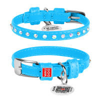 Collar Waudog Glamour Нашийник для собак шкіряний з клейовими стразами для дрібних порід блакитний