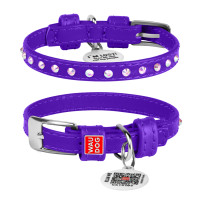Collar Waudog Glamour Ошейник для собак кожаный с клеевыми стразами для мелких пород фиолетовый