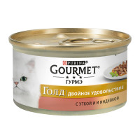 Gourmet Gold Консерви для дорослих кішок з качкою та індичкою шматочки у підливі