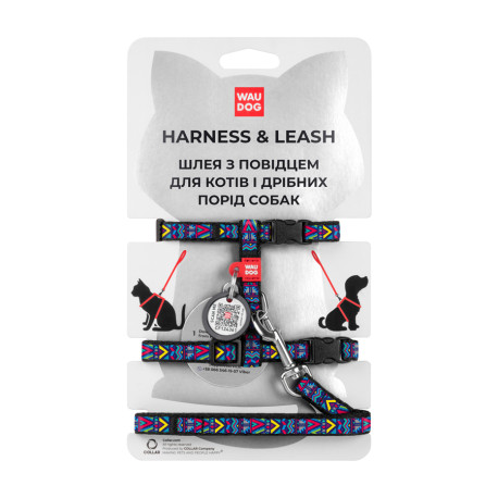 Collar Waudog Nylon Шлея з повідцем для котів та дрібних собак нейлонова c QR паспортом Інді