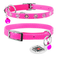 Collar Waudog Glamour Нашийник для котів з гумкою та клейовими стразами Квіточка рожева