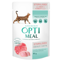 Optimeal Cat Sterilised Консерви дорослих стерилізованих кішок з яловичиною та індичиним філе в желе