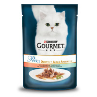 Gourmet Perle Консерви для дорослих кішок з лососем та сайдою у підливі