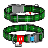 Collar Waudog Nylon Нашийник для собак нейлоновий c QR паспортом пластикова пряжка-фастекс Шотландка зелена