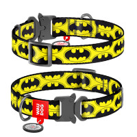 Collar Waudog Nylon Нашийник для собак нейлоновий з QR паспортом металева пряжка-фастекс Бетмен Лого