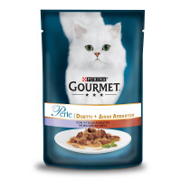 Gourmet Perle Консерви для дорослих кішок з телятиною та качкою у підливі