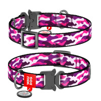 Collar Waudog Nylon Нашийник для собак нейлоновий c QR паспортом металева пряжка-фастекс Рожевий камо