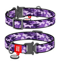 Collar Waudog Nylon Ошейник для собак нейлоновый c QR паспортом металлическая пряжка-фастекс Фиолетовый камо
