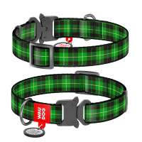 Collar Waudog Nylon Ошейник для собак нейлоновый c QR паспортом металлическая пряжка-фастекс Шотландтка зеленая