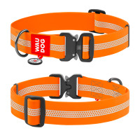 Collar Waudog Waterproof Ошейник для собак водостойкий светоотражающий c QR папортом металлическая пряжка-фастекс оранжевый