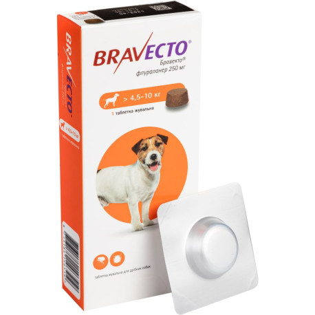 Bravecto Бравекто Таблетки від бліх та кліщів для собак вагою від 4,5 до 10 кг