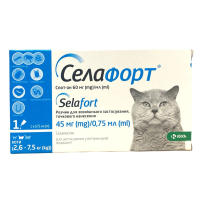 Selafort Селафорт Спот-он Капли на холку от блох и клещей для кошек от 2,6 до 7,5 кг