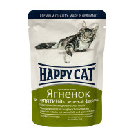 Happy Cat Lamm Kalb Bohn Gelee Консервы для взрослых кошек с ягненком и телятиной с зеленой фасолью в желе
