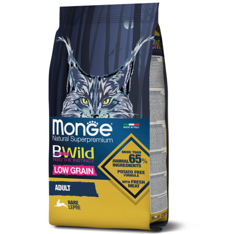 Monge BWild Low Grain Adult Cat Hare Низькозерновий сухий корм для дорослих кішок з м'ясом зайця