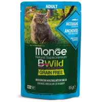 Monge Cat Wet Bwild Grain Free Консервы беззерновые для кошек больших пород кусочки в соусе с анчоусами и овощами