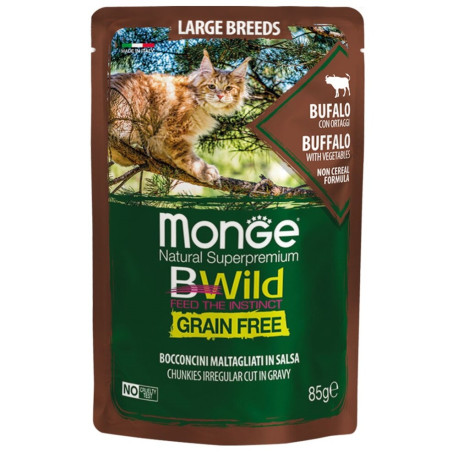 Monge Cat Wet Bwild Grain Free Консерви беззернові для кішок великих порід шматочки в соусі з буйволом