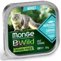 Monge Cat Wet Bwild Grain Free Консервы беззерновые для кошек больших пород паштет с треской и овощами