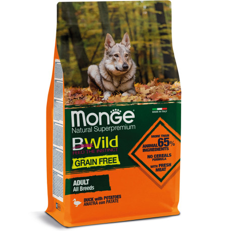 Monge Bwild Grain Free Adult Dog Duck Беззерновий сухий корм для дорослих собак усіх порід з качкою