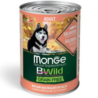 Monge Bwild Grain Free Wet Salmon Adult Dog Консервы беззерновые для собак всех пород с лососем тыквой и цуккини в соусе