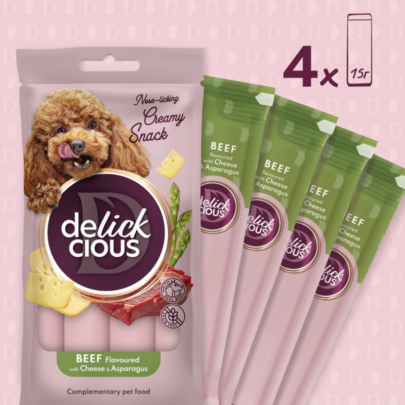 Delickcious Кремовые лакомства для собак с говядиной, сыром и спаржей