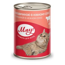 Мяу Консервы для взрослых кошек с говядиной в соусе