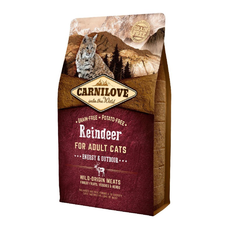 Carnilove Cat Adult Reindeer Energy and Outdoors Беззерновой сухой корм для взрослых кошек живущих в помещении с северным оленем