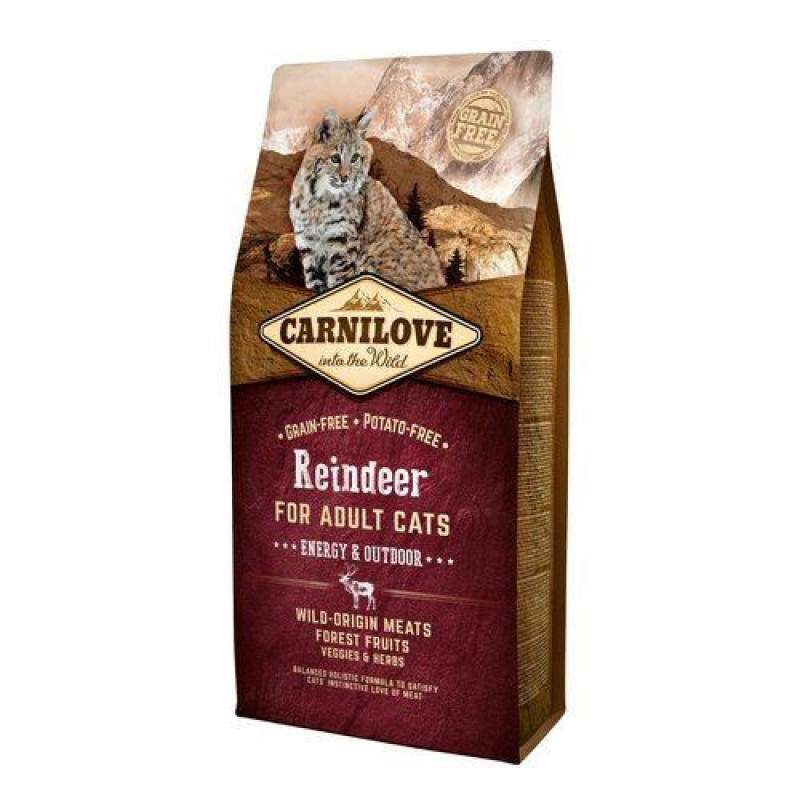 Carnilove Cat Adult Reindeer Energy and Outdoors Беззерновой сухой корм для взрослых кошек живущих в помещении с северным оленем