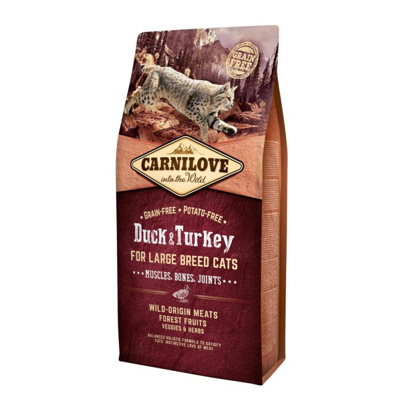 Carnilove Cat Adult Large Breed Duck and Turkey Беззерновой сухой корм для взрослых кошек крупных пород с уткой и индейкой