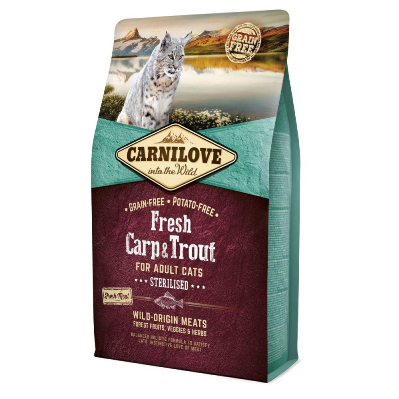 Carnilove Fresh Cat Adult Carp and Trout Sterilised Беззерновой сухой корм для стерилизованных кошек с карпом и форелью