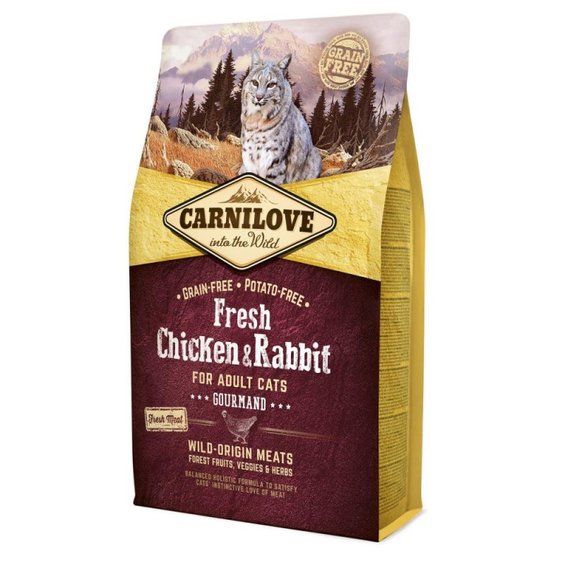 Carnilove Fresh Cat Adult Chicken and Rabbit Gourmand Беззерновой сухой корм для взрослых привередливых кошек с курицей и кроликом