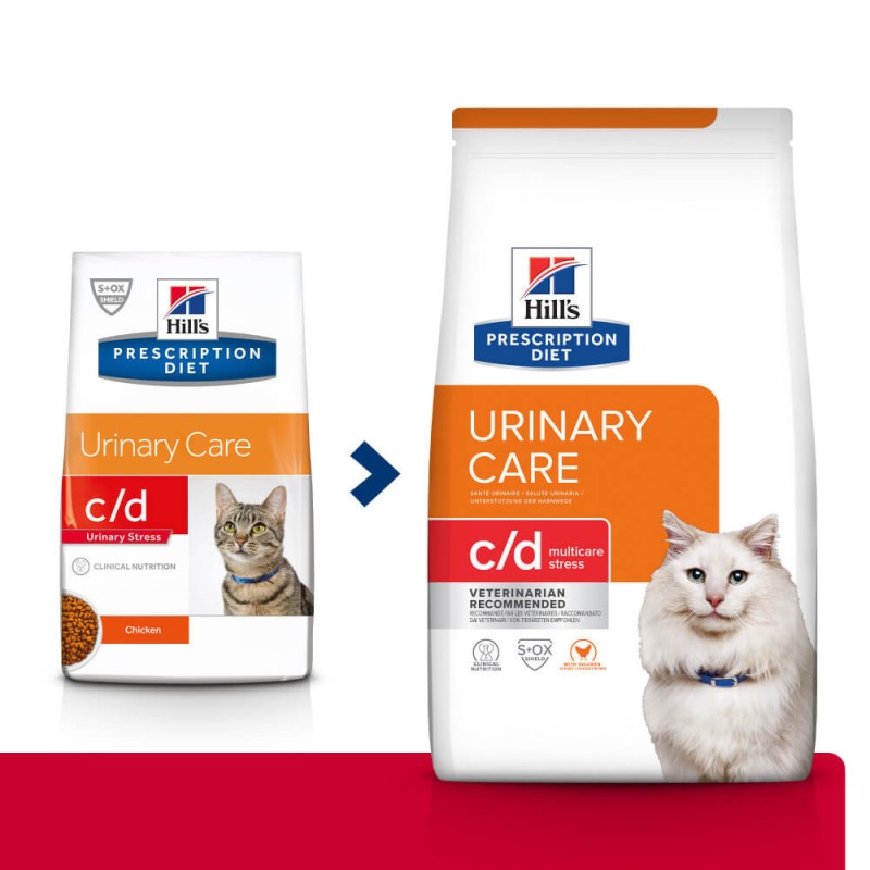 Hills Prescription Diet Feline c/d Urinary Care Multicare Stress Лечебный корм для взрослых кошек для здоровья мочевыводящих путей и снижения стресса
