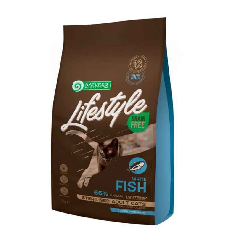 Nature's Protection Lifestyle Cat Adult Grain Free Sterilised White Fish Беззерновий сухий корм для стерилізованих кішок з білою рибою