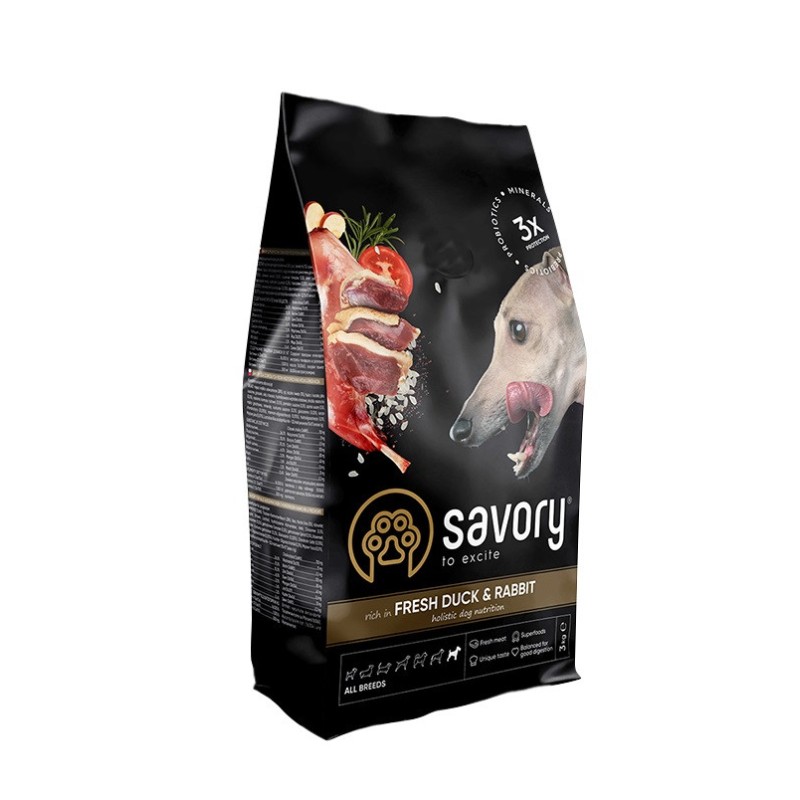 Savory Dog Adult All Breeds Fresh Duck with Rabbit Сухой корм для взрослых собак всех пород со свежим мясом утки и кроликом