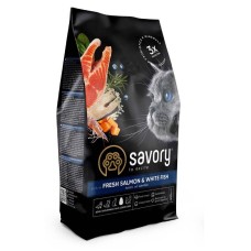 Savory Cat Adult Gourmand Hair and Skin Fresh Salmon with White Fish Сухой корм для взрослых длинношерстных кошек со свежим лососем и белой рыбой