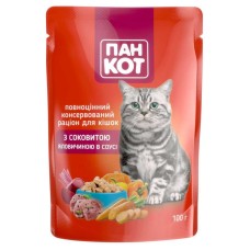 Пан Кот Консервы для взрослых кошек с сочной говядиной в соусе