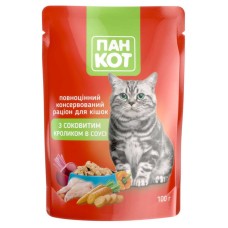 Пан Кот Консервы для взрослых кошек с сочным кроликом в соусе