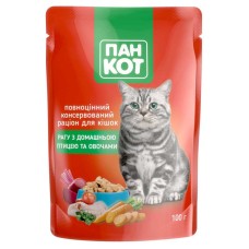 Пан Кот Консервы для взрослых кошек рагу с домашней птицей и овощами