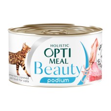 Optimeal Cat Beauty Podium Консервы для взрослых кошек с тунцом и кольцами кальмара в соусе