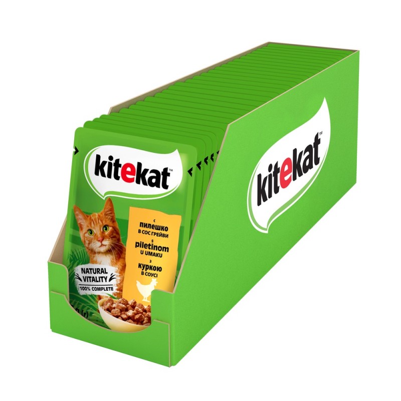 Kitekat Natural Vitality Консервы для взрослых кошек с курицей в соусе в пауче