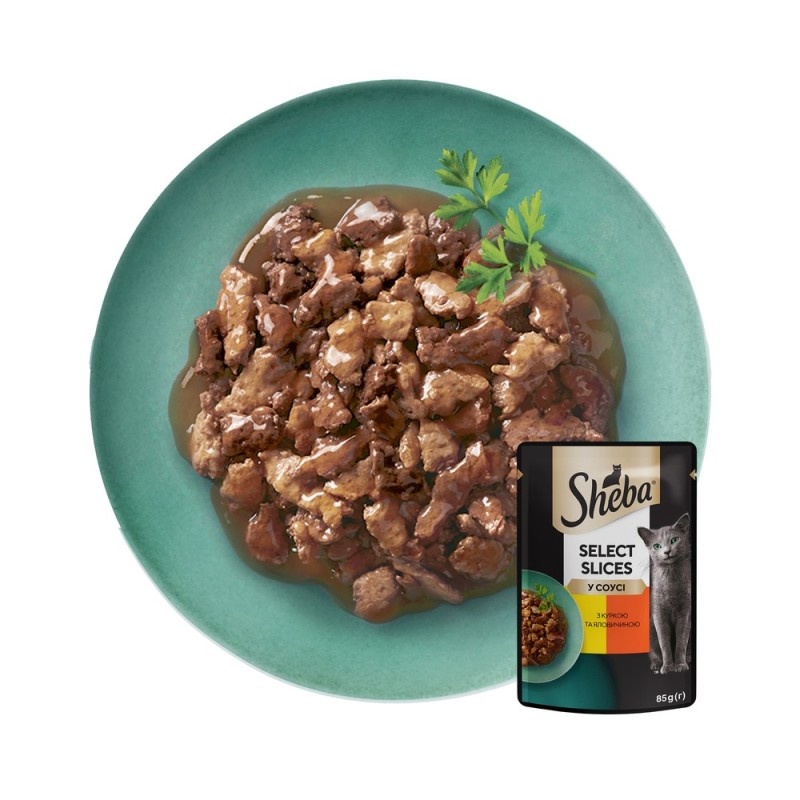 Sheba Select Slices in Gravy Консервы для взрослых кошек с курицей и говядиной в соусе