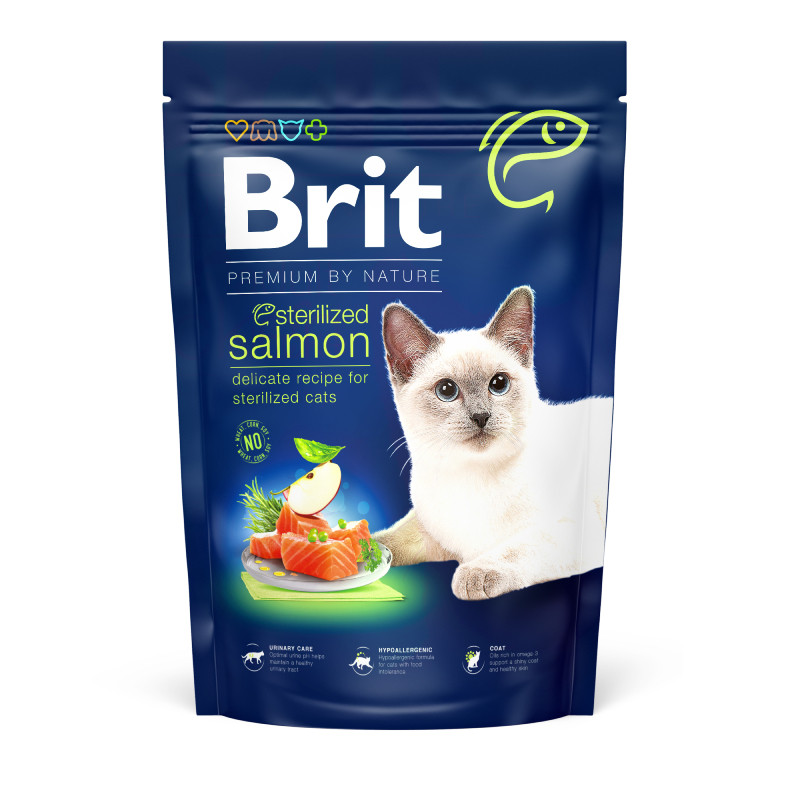 Brit Premium Cat Adult by Nature Sterilised Salmon Сухой корм для взрослых стерилизованных кошек с лососем